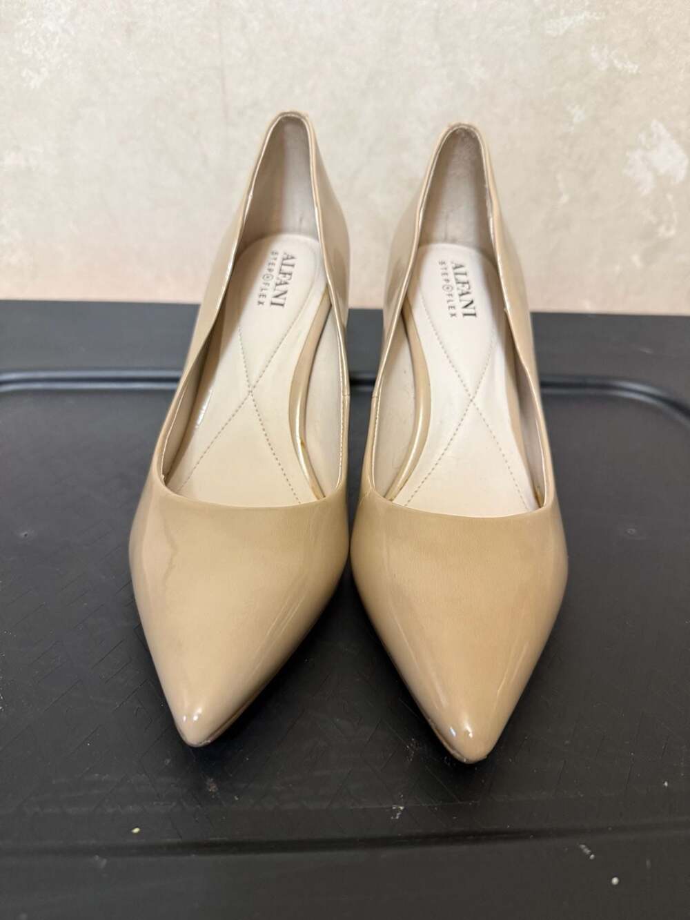 Alfani Step N Flex Beige Patent Leather Pointed Toe High Heel Pumps